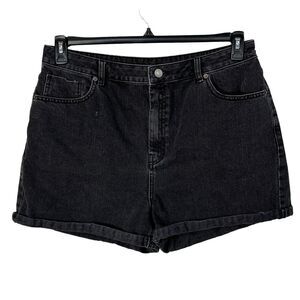 ASOS SZ 14 Jean Shorts Hi-Rise Cuffed Pockets Zip-Fly Black Wash Cotton Womens